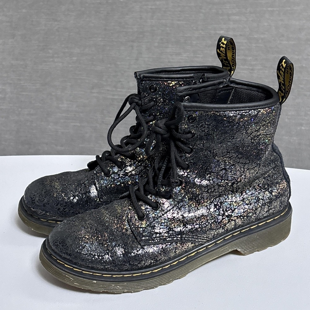 Dr Martens Boots Youth 4‎ Metallic Glitter 1460 J Combat Lace Up Side Zip Ankle